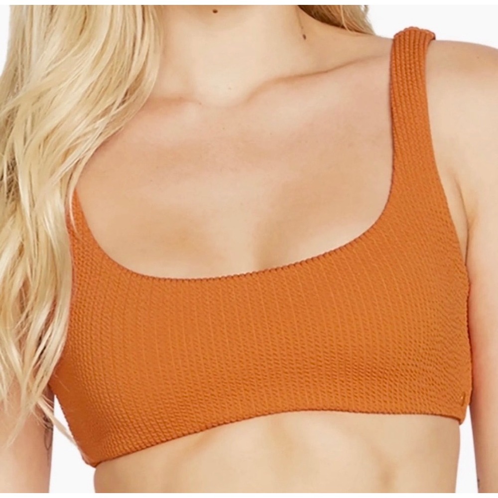 Volcom Simply Seamless Scoop Neck Bikini Top Orange Rust Smocked Crinkle XL NEW